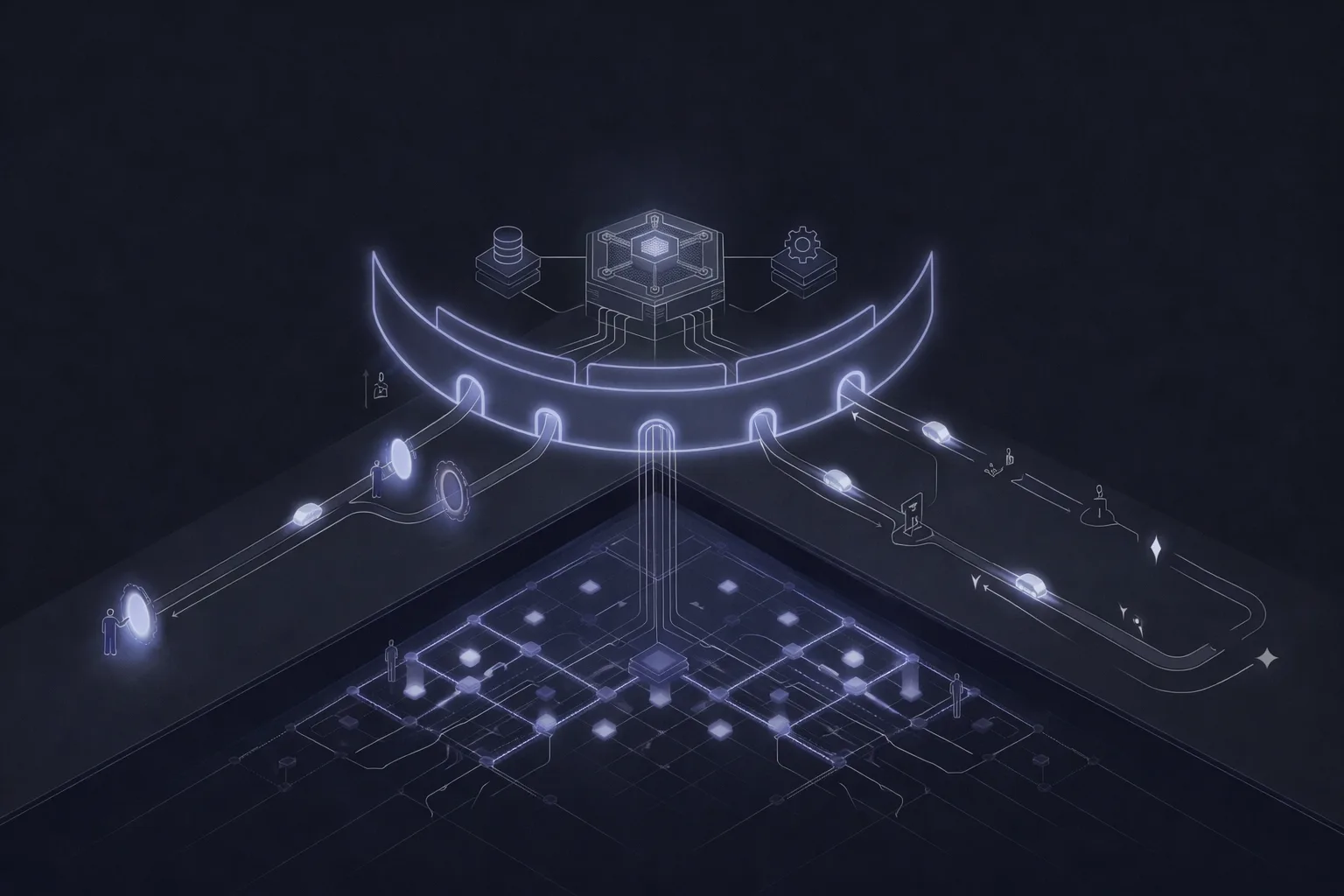 System architecture showing orchestration, execution, and governance layers